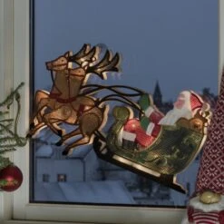 Rentier Mit Weihnachtsmann - LED-Fensterbild -Lampen Welt 5524846 3