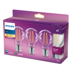 Philips LED-Lampe Classic E27 A60 7W 827 Klar 3er -Lampen Welt 7532214 2