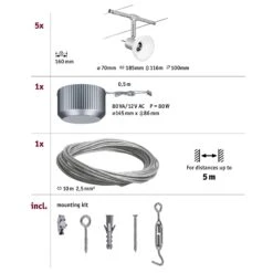 Paulmann Sheela Seilsystem 5fl. Chrom Matt -Lampen Welt 7602919 6