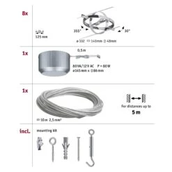 Paulmann Cardan Seilsystem 8fl. Chrom Matt/chrom -Lampen Welt 7602922 5