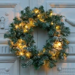 LED-Kranz Anton Mit Timer, Grün Mit Schneedekor