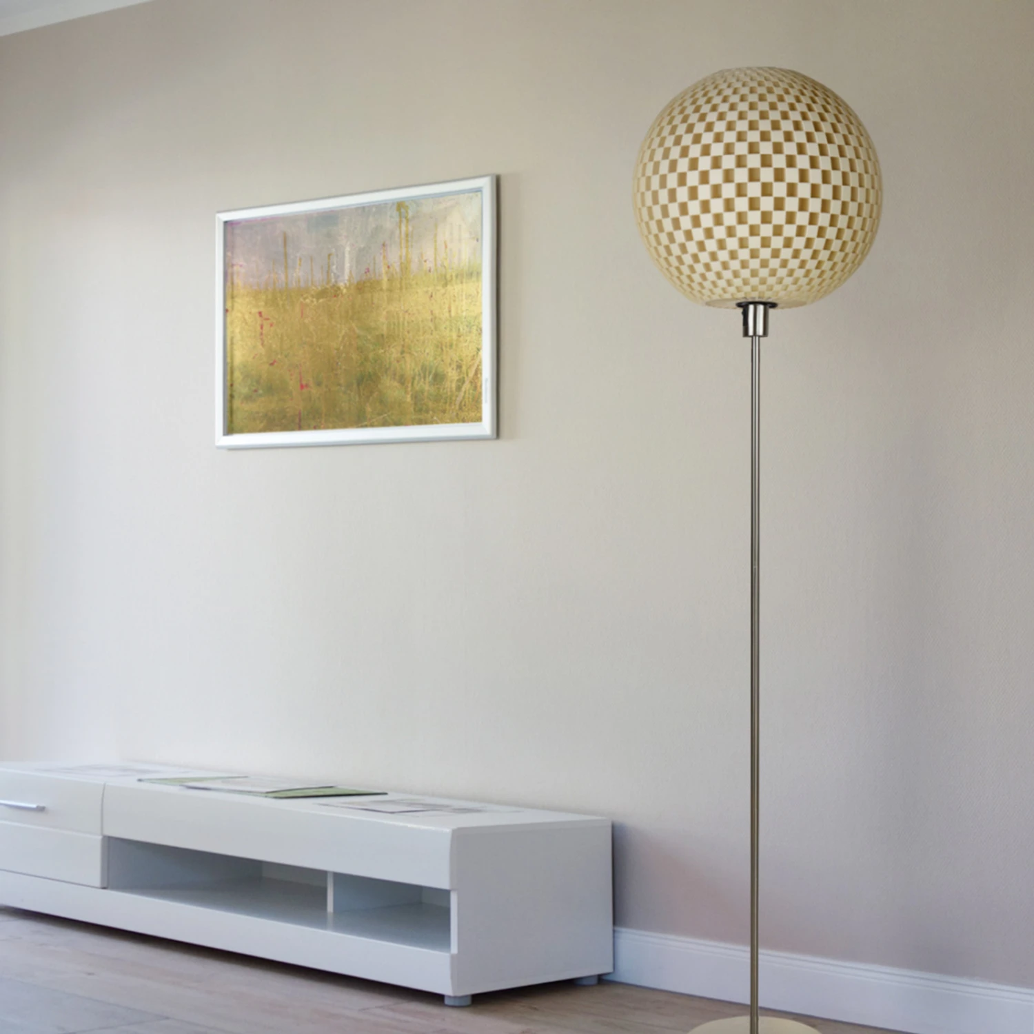 Stehleuchte Flechtwerk, Kugel, Creme-weiß 6 Stehleuchte Flechtwerk, Kugel, Creme-weiß – Bild 6