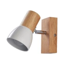Holzspot Thorin Mit Weißem Metallschirm -Lampen Welt 9621506 3