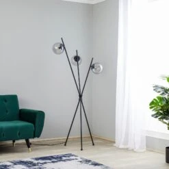 Lucande Sotiana Stehleuchte, 3 Glaskugeln, Schwarz -Lampen Welt 9639644 2